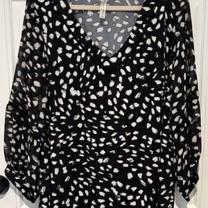 Per-Seption Women Black and White Patterned Blouse 3X